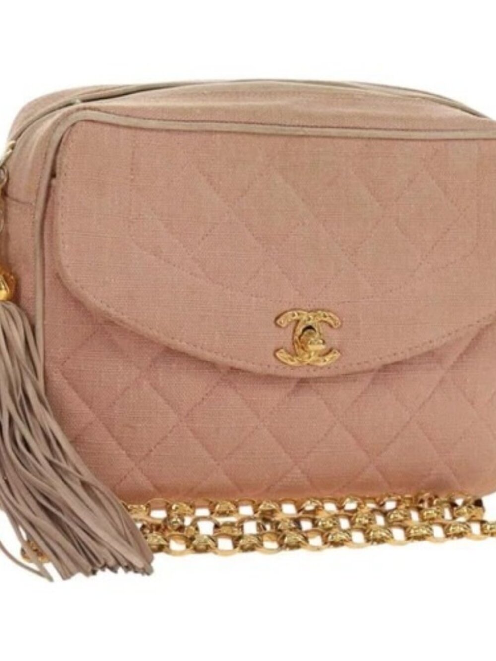 CHANEL Matelasse Chain Shoulder Bag Canvas Pink Gold CC Auth 183065M